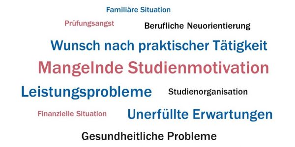 Die Wortwolke zeigt Herausforderungen im Studium.
