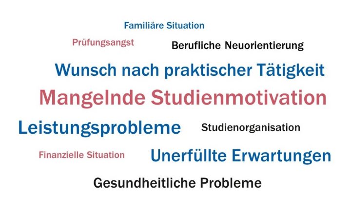 Die Wortwolke zeigt Herausforderungen im Studium.