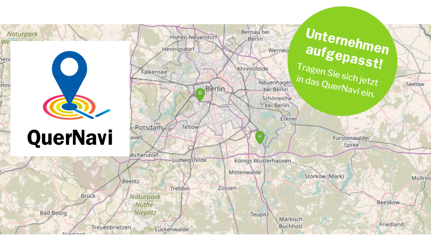 Banner für Unternehmen zur interaktiven Landkarte mit Beratungs- und Unternehmenssuche QuerNavi