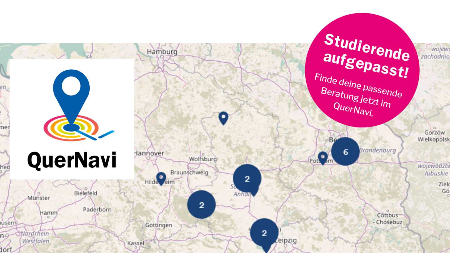 Banner für Studierende zur interaktiven Landkarte mit Beratungs- und Unternehmenssuche QuerNavi