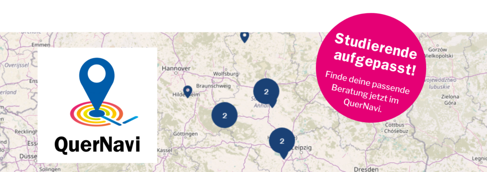 Banner für Studierende zur interaktiven Landkarte mit Beratungs- und Unternehmenssuche QuerNavi