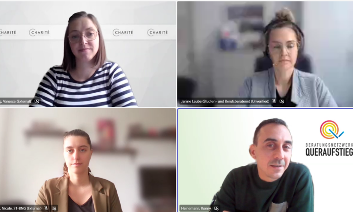 Einige Menschen tauschen sich in einer Online-Talkrunde aus.